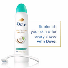 Dove Underarm application close-up showing quick-drying spray.