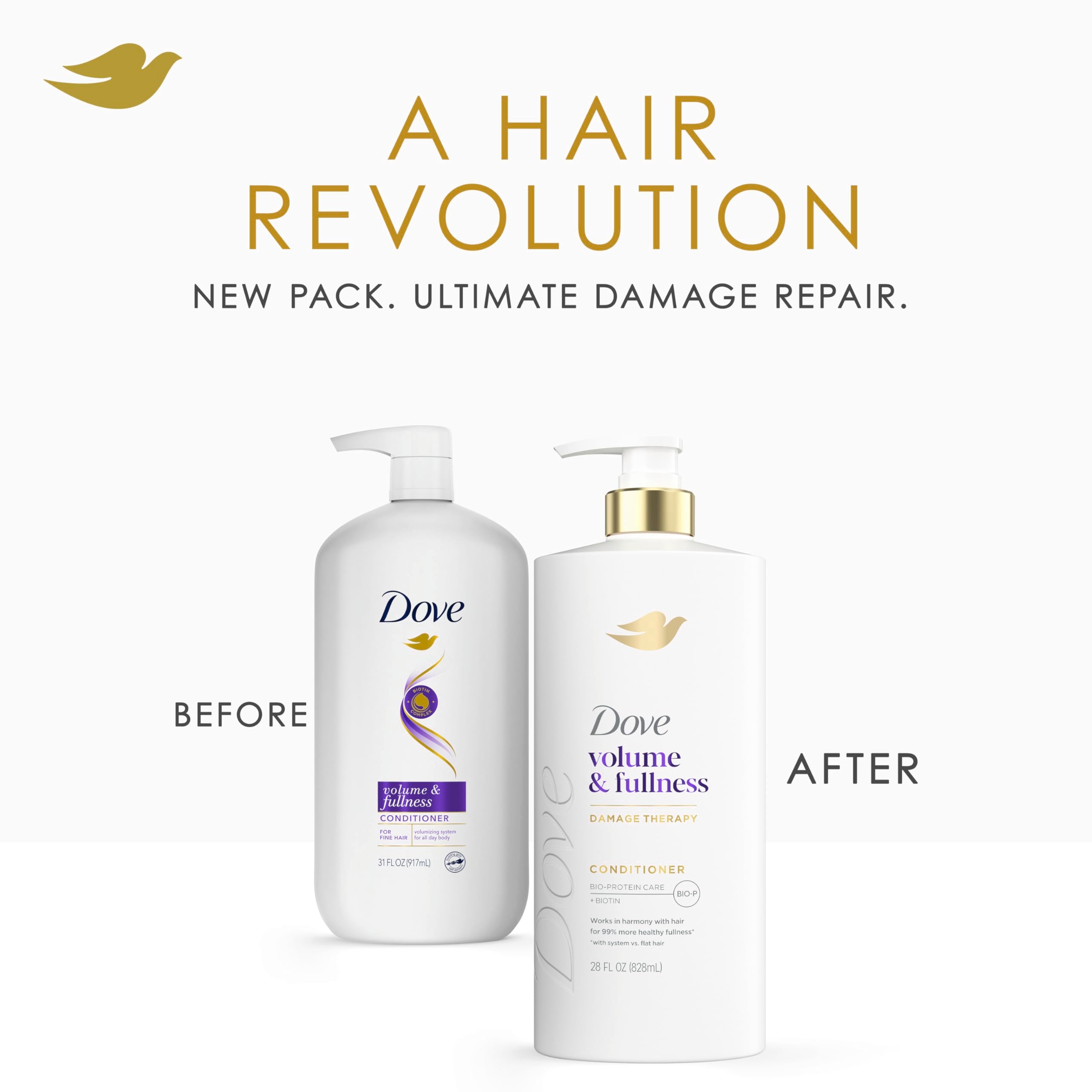 Dove Volume & Fullness conditioner label details highlighting key ingredients.