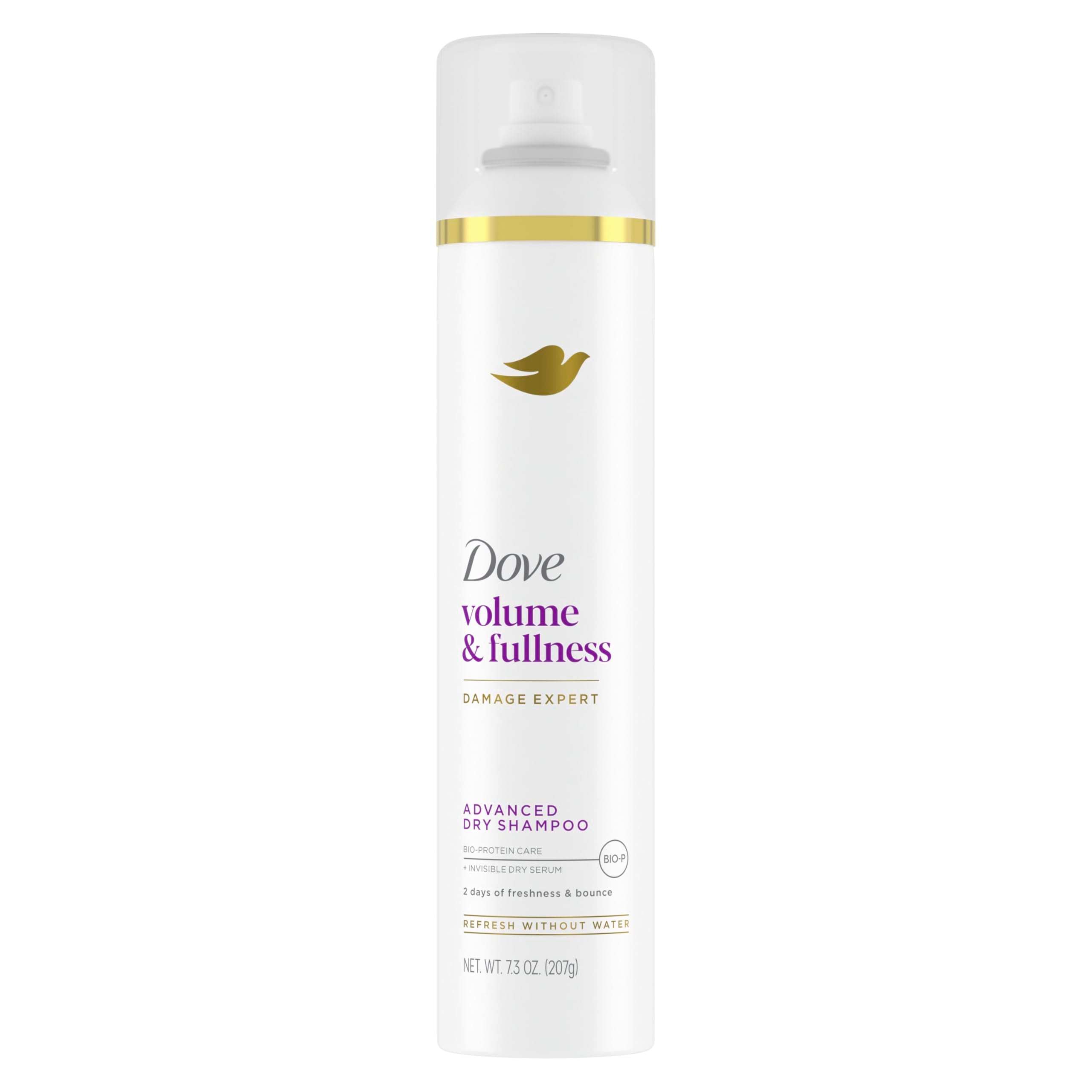 Dove Volume & Fullness dry shampoo spray on roots for instant refresh between washes.