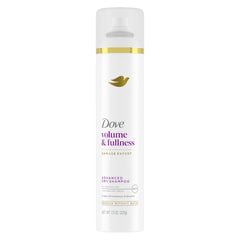 Dove Volume & Fullness dry shampoo spray on roots for instant refresh between washes.