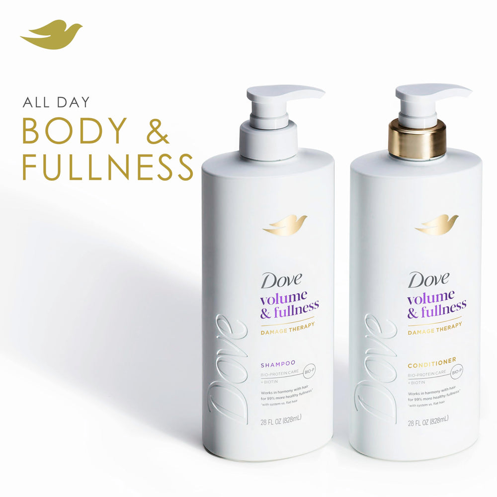 Dove Volume & Fullness bottle being poured for quick wash.