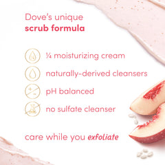 Dove scrub jar highlighting 100% recycled plastic packaging and sustainability.