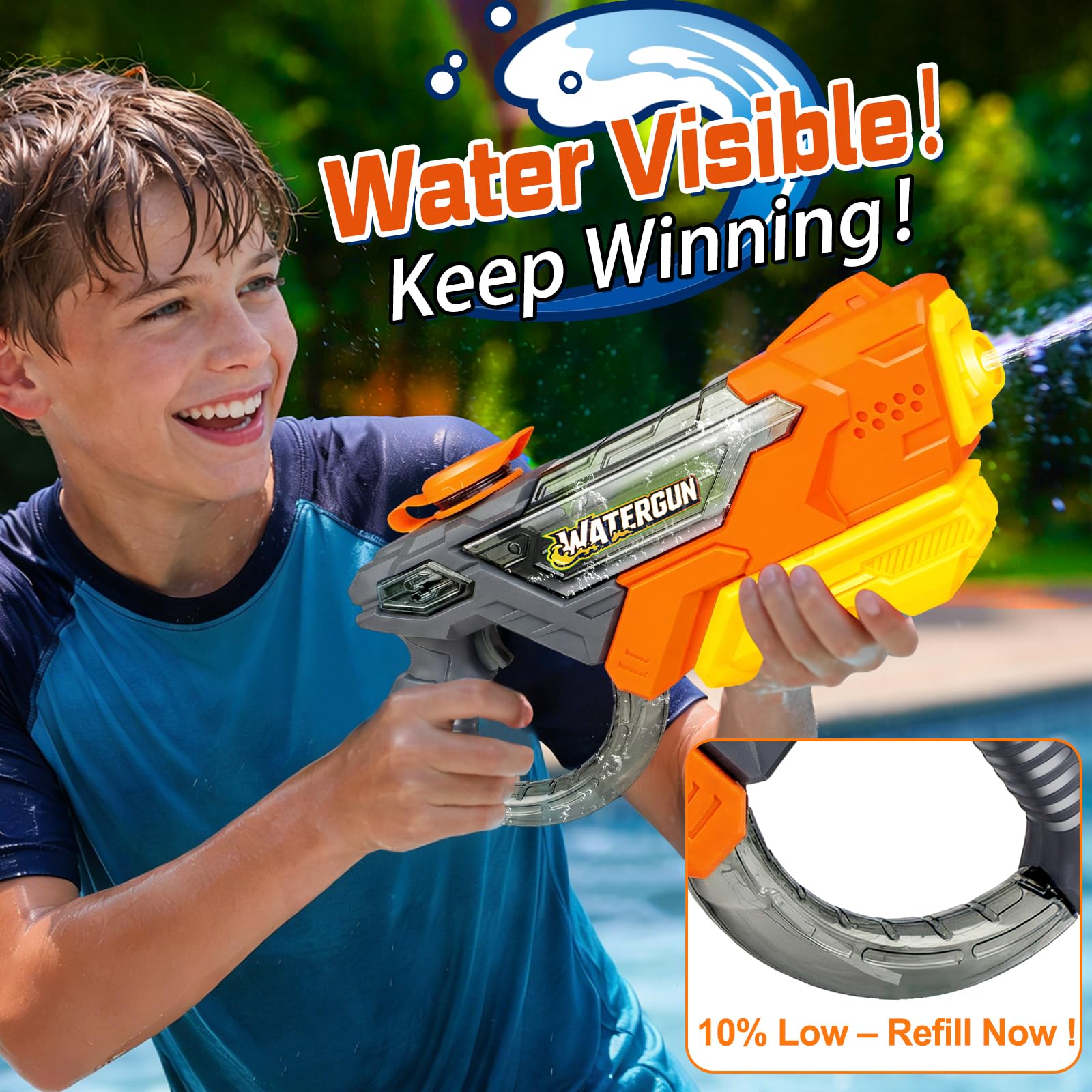 Doviden water gun 600ml capacity enables longer play and fewer refills.