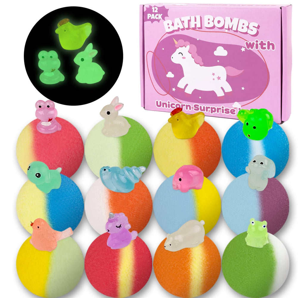 DOVIPE bath bombs reveal a glow-in-the-dark animal toy inside for magical bath time.