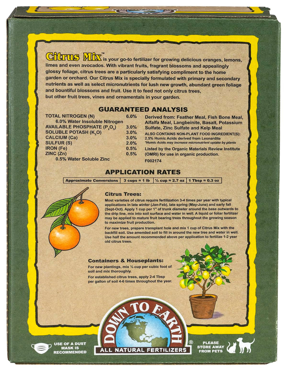 Down To Earth Citrus Mix box highlights organic formula for gardening