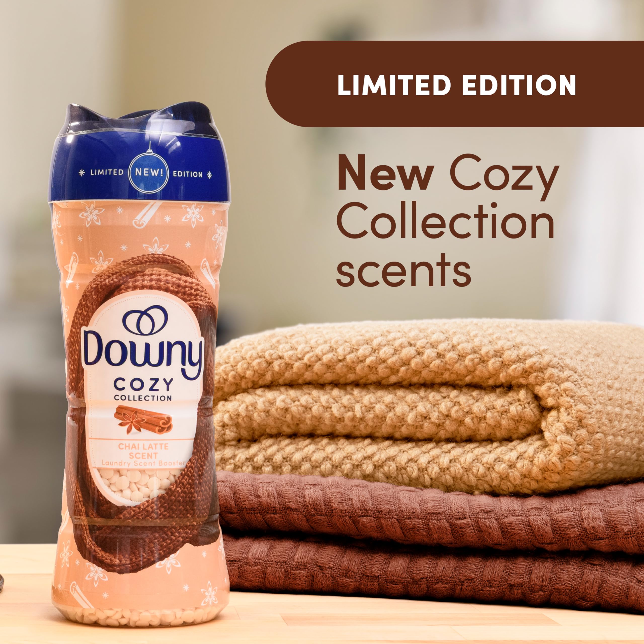 Downy Cozy Collection Chai Latte beads poured into the washer drum.