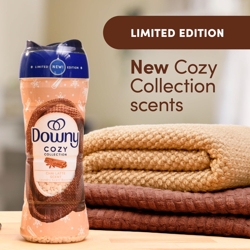 Downy Cozy Collection Chai Latte beads poured into the washer drum.