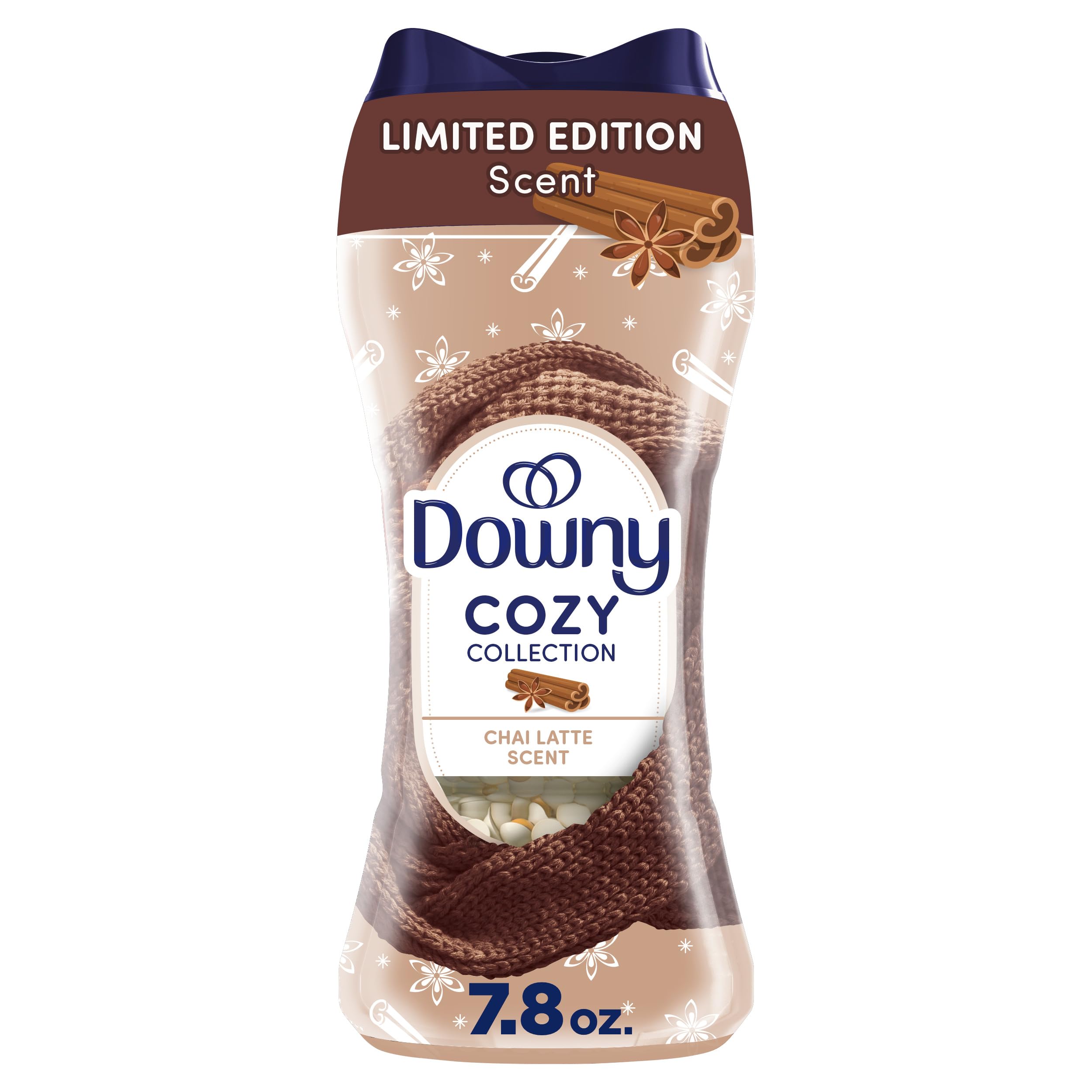 Downy Cozy Collection Chai Latte beads pack for long-lasting laundry fragrance.