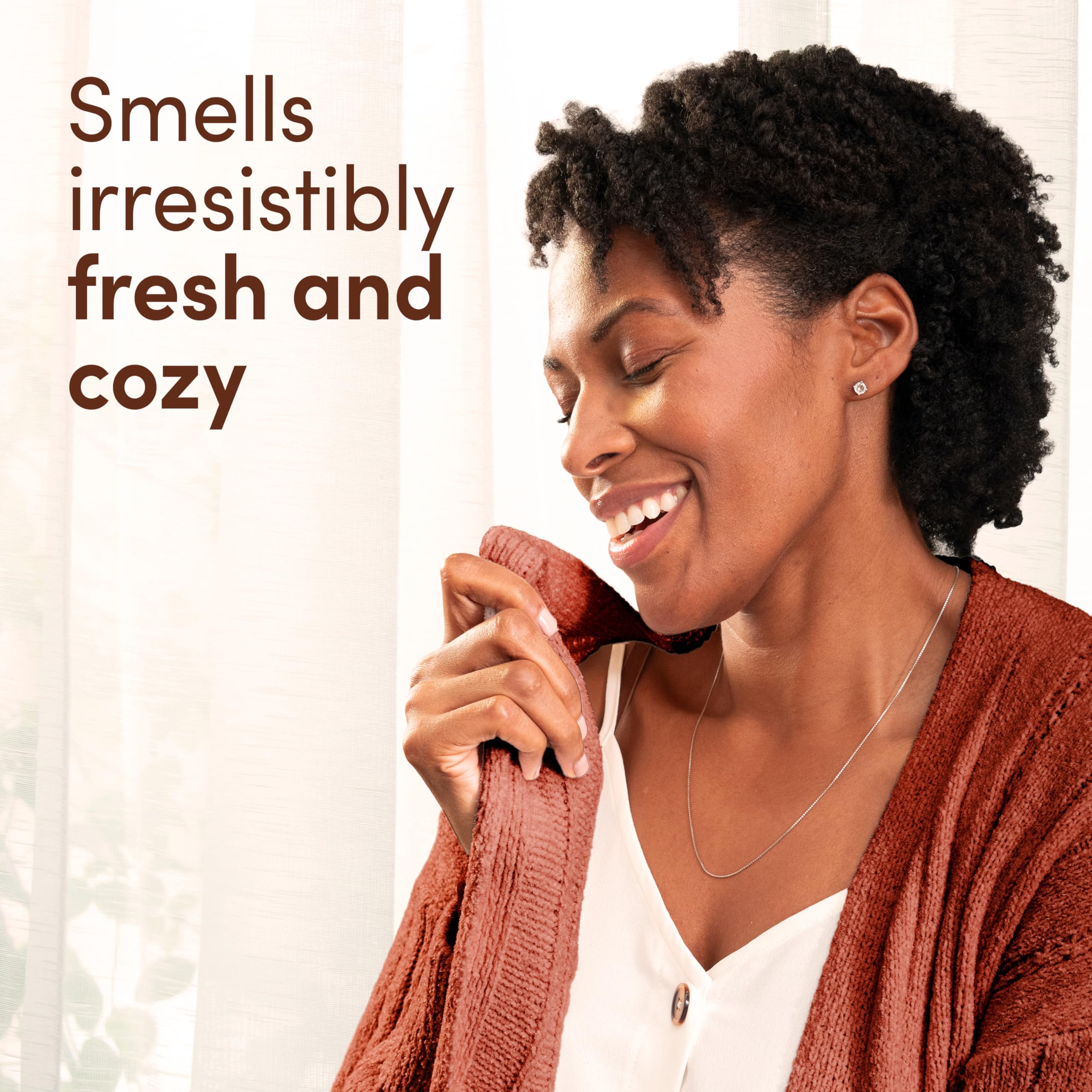 Clothes absorb warm chai latte notes after washing with Downy beads.
