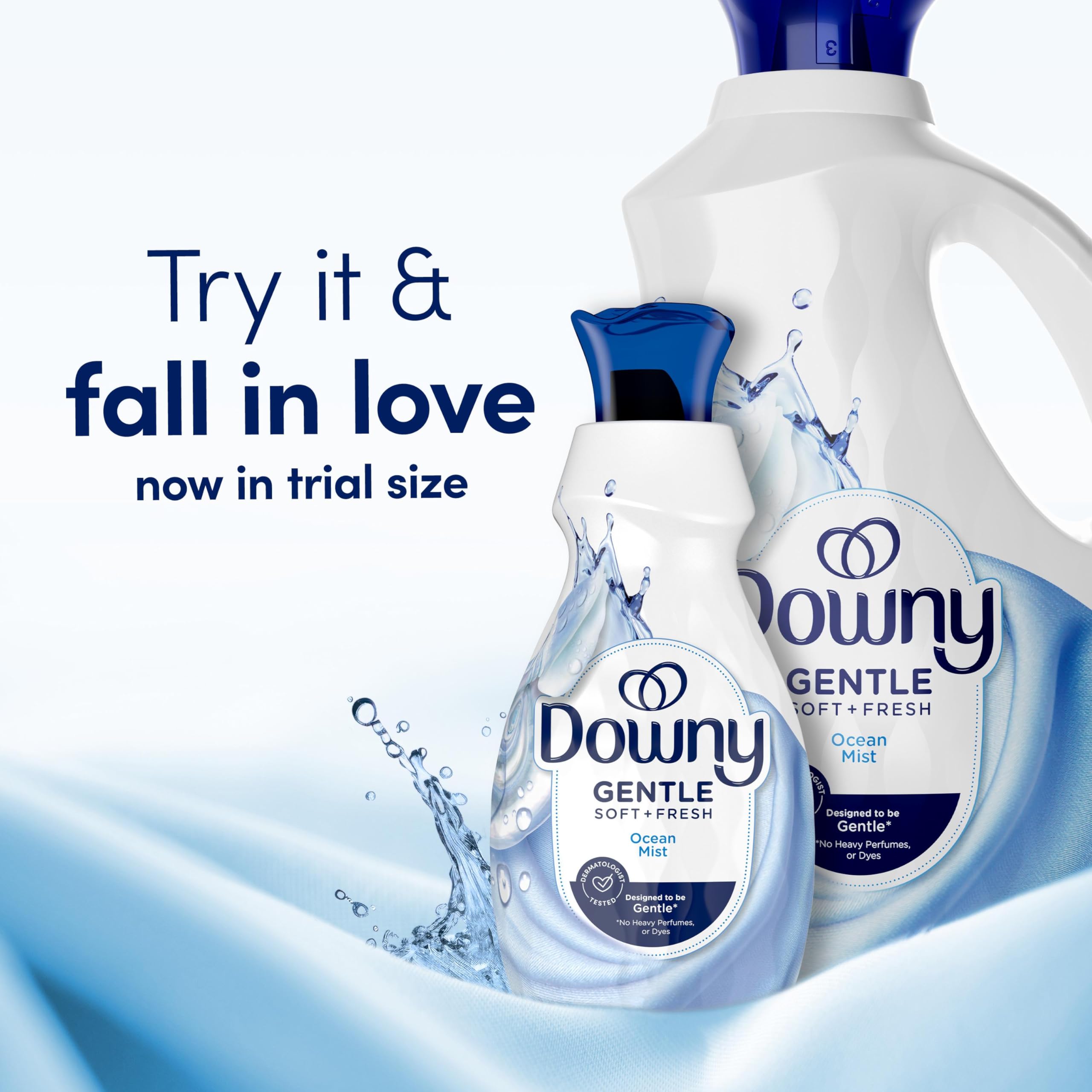 Downy Gentle Soft 56 oz bottle with measurements for easy dosing.
