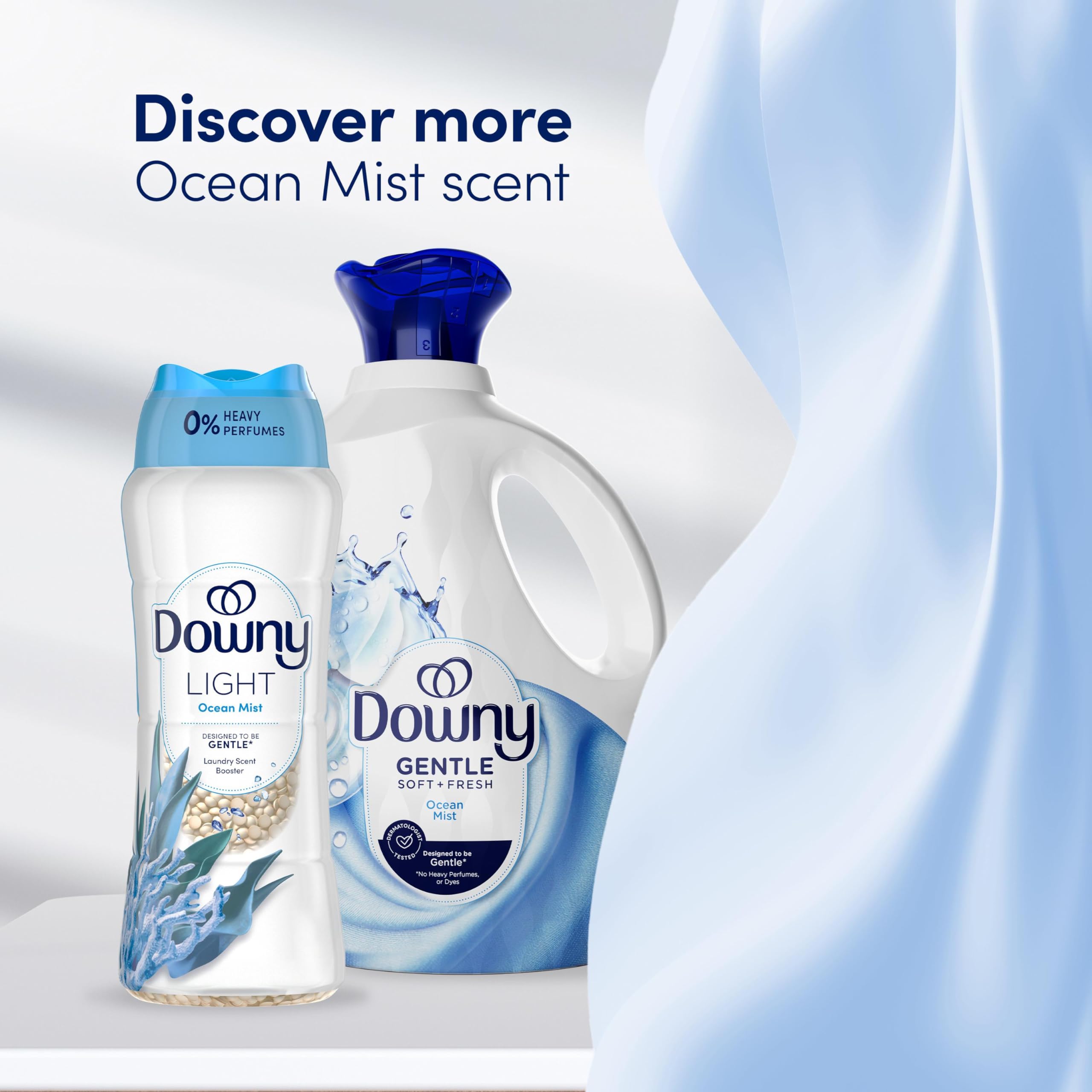 Downy Gentle Soft Ocean Mist scent swirl for fresh laundry.
