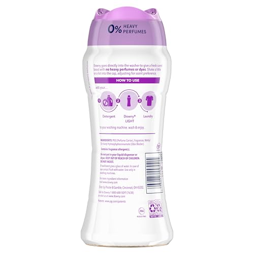 Downy Light Laundry Scent Beads dispenser shows easy dosing for gentle scent boost.