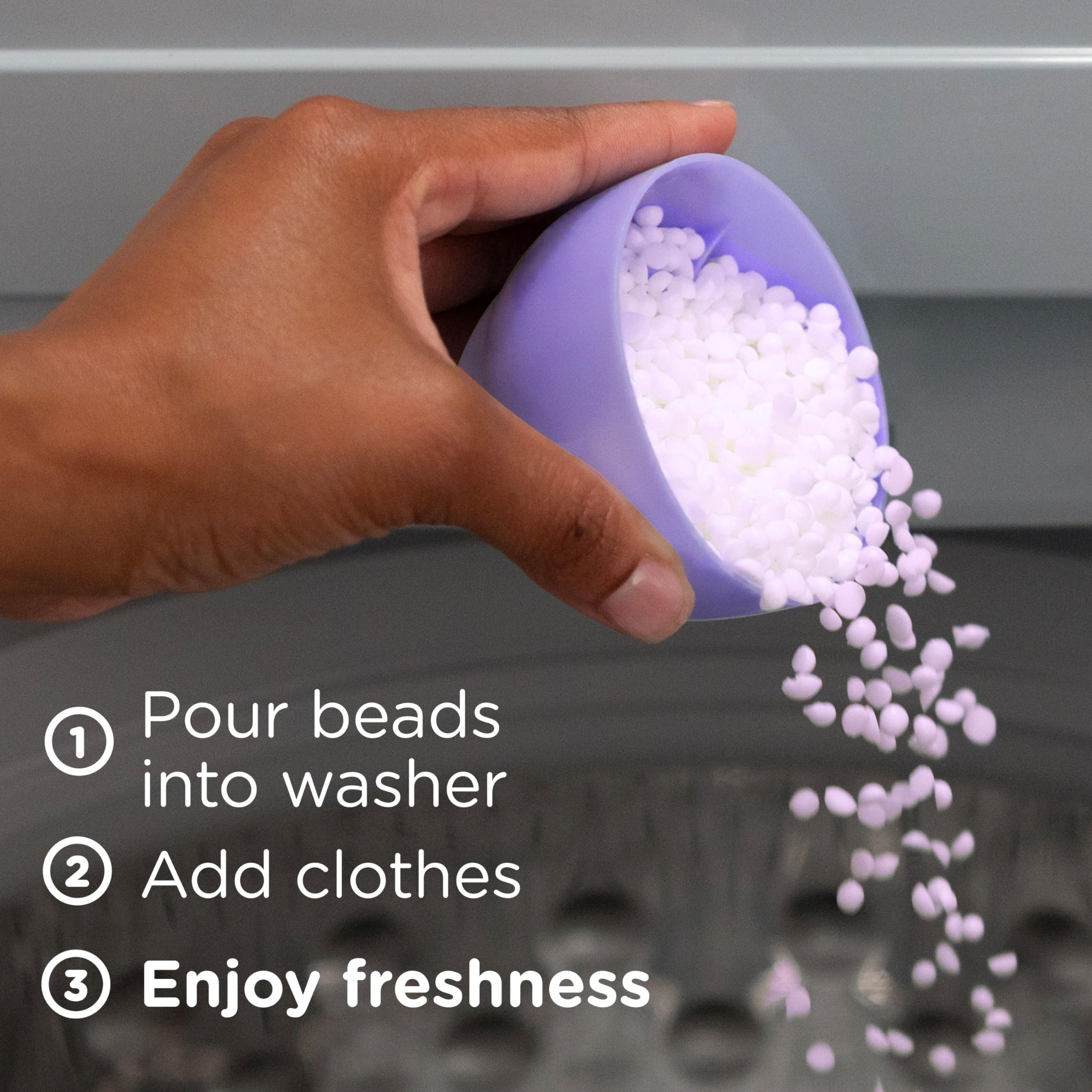 Downy Light Laundry Scent Beads on freshly washed clothes provide soft, fresh aroma.