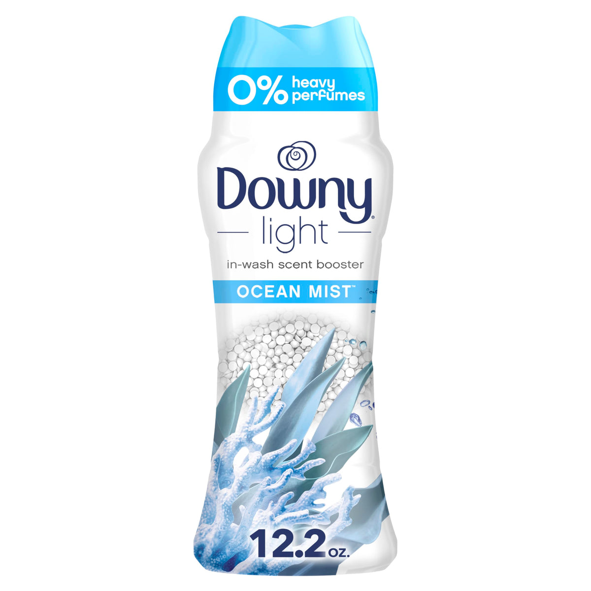 Downy Light Laundry Scent Booster Beads Ocean Mist bottle delivers light, lasting freshness.