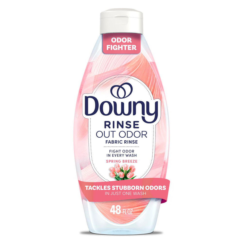Downy Rinse bottle front view showing odor removal capabilities
