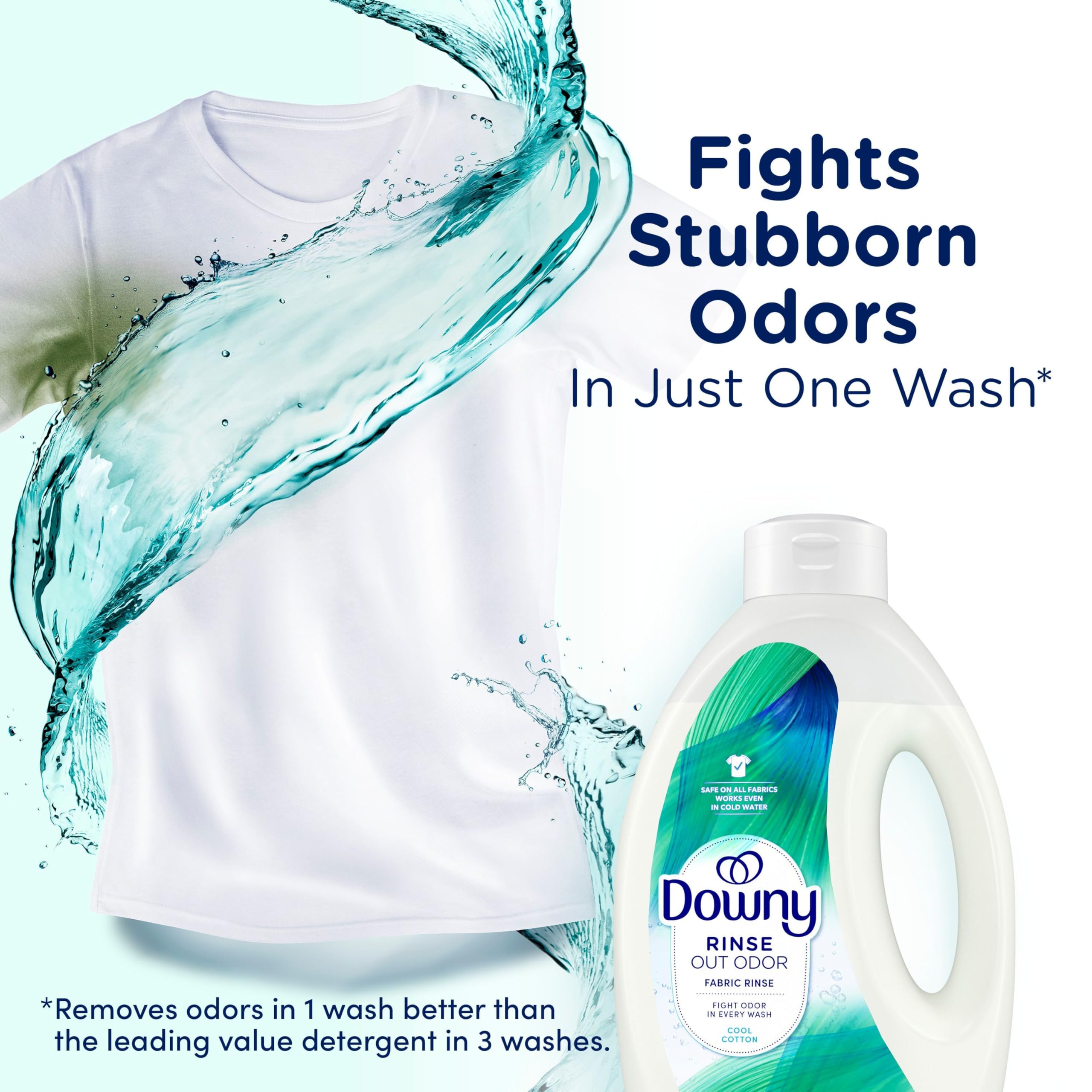 Downy Rinse odor remover dispenser demonstrates simple integration into washing routine.