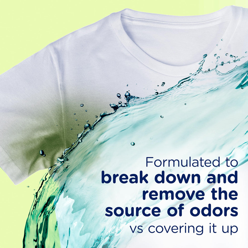Downy Rinse demonstrates one-wash odor elimination for quicker freshness.
