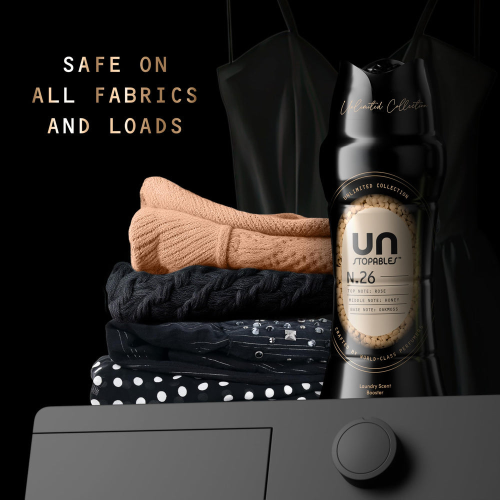Downy Unstopables Unlimited packaging close-up—sealed, premium scent beads
