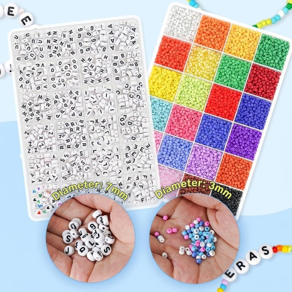 Dowsabel alphabet beads and heart charms arranged for personalized bracelets