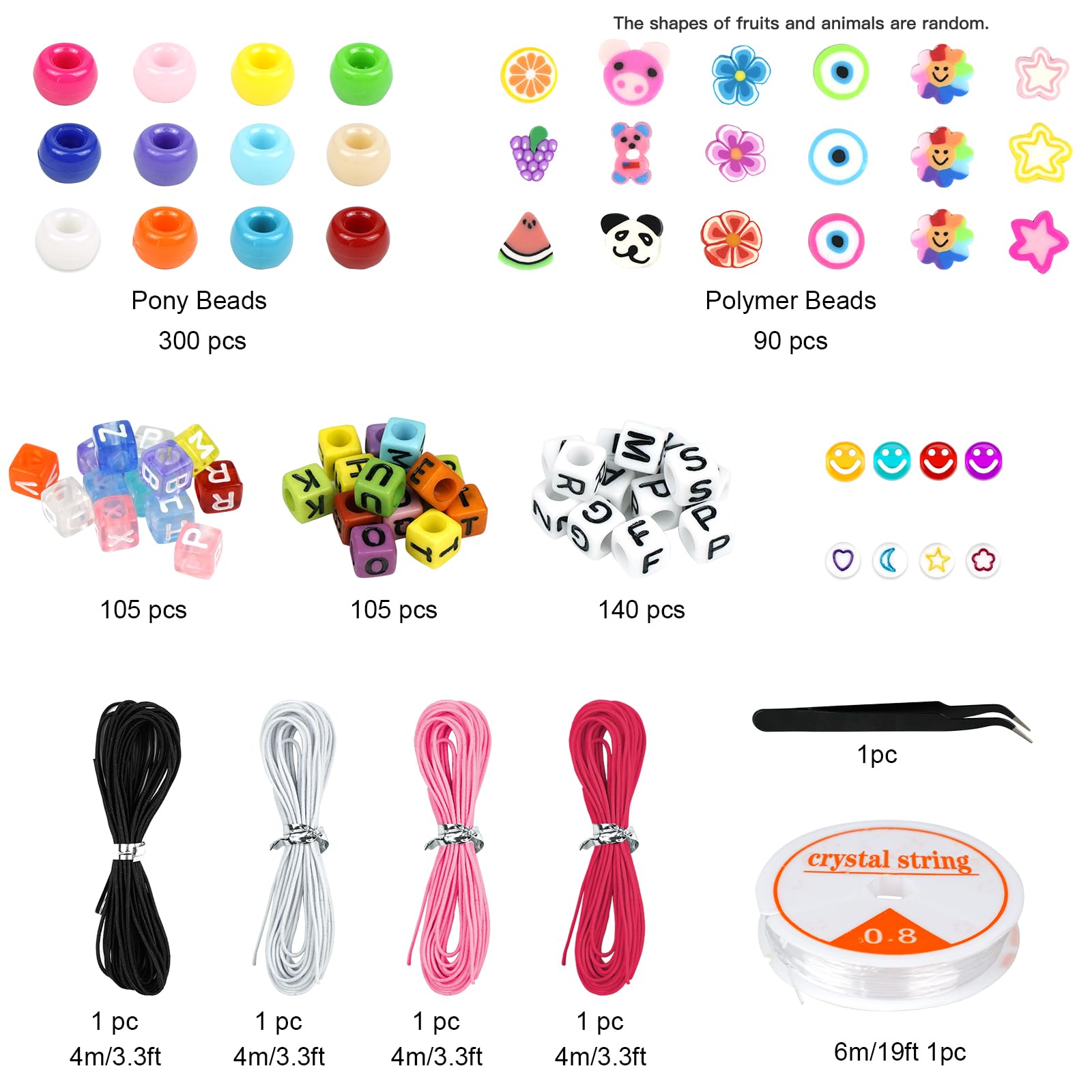Dowsabel polymer clay beads in smile, animal, and fruit designs for charms.