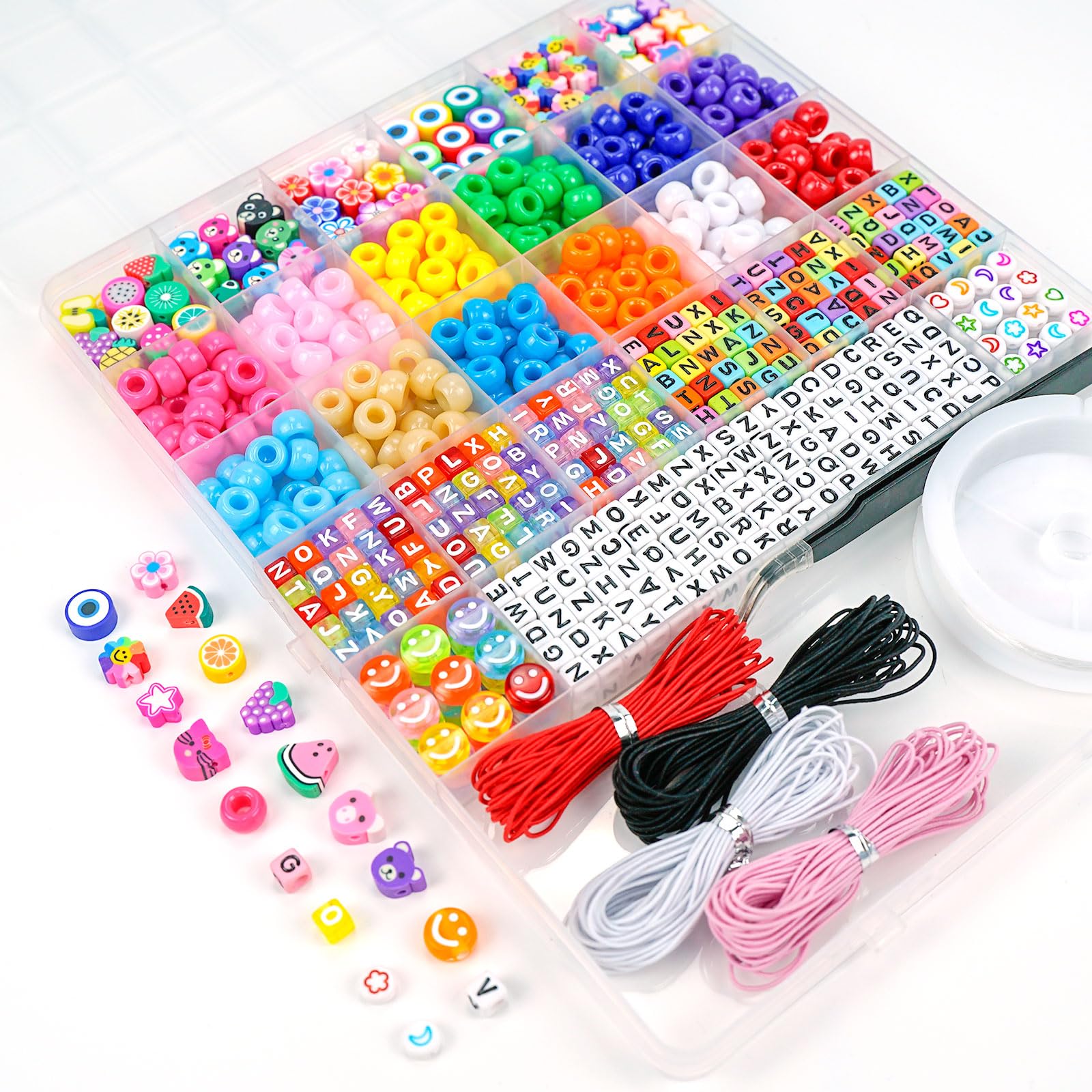 Dowsabel pony beads color assortment showcasing 12 color options for creative bracelets.