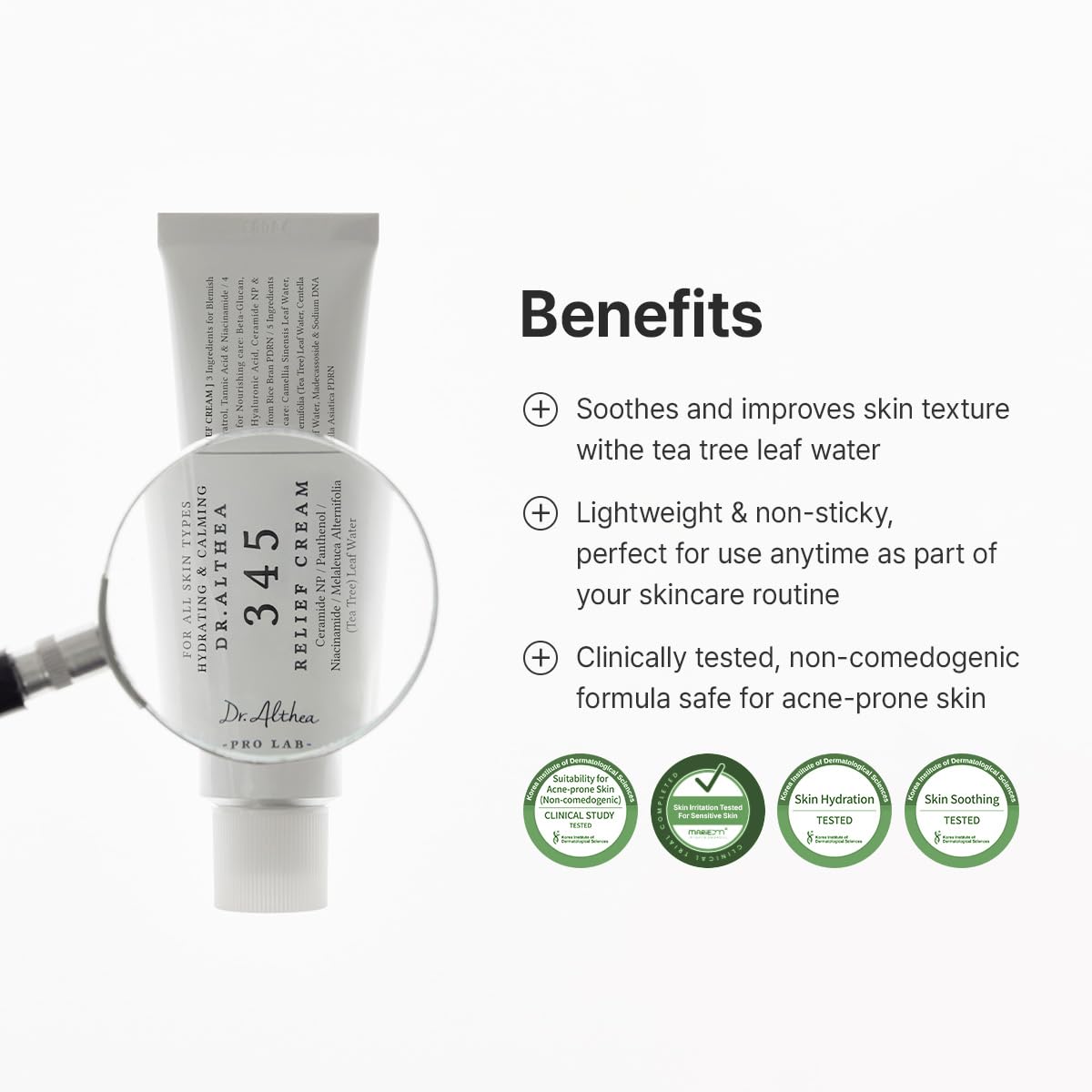 Dr.Althea 345 Relief Cream texture close-up shows smooth, non-greasy finish