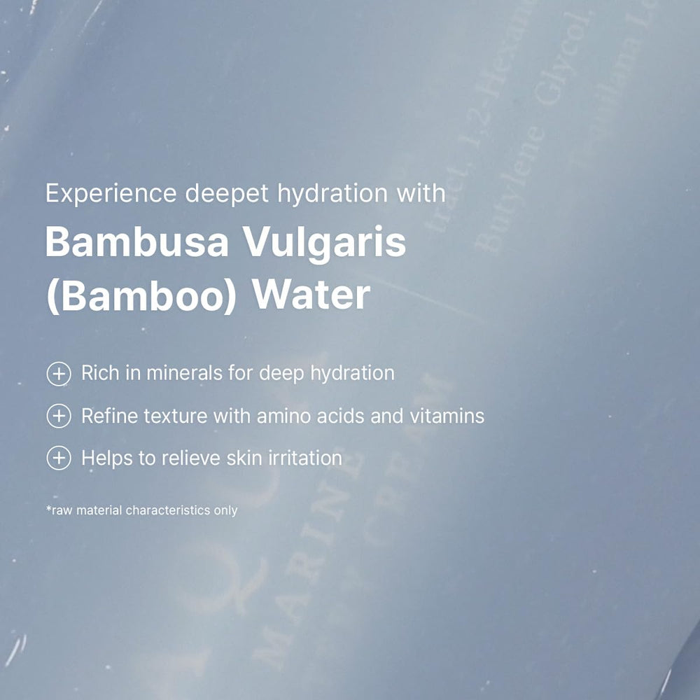Bambusa water base emphasizes deep hydration in Aqua Marine Watery Cream.