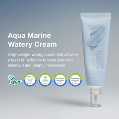 Close-up of Aqua Marine Watery Cream texture highlighting quick absorption.