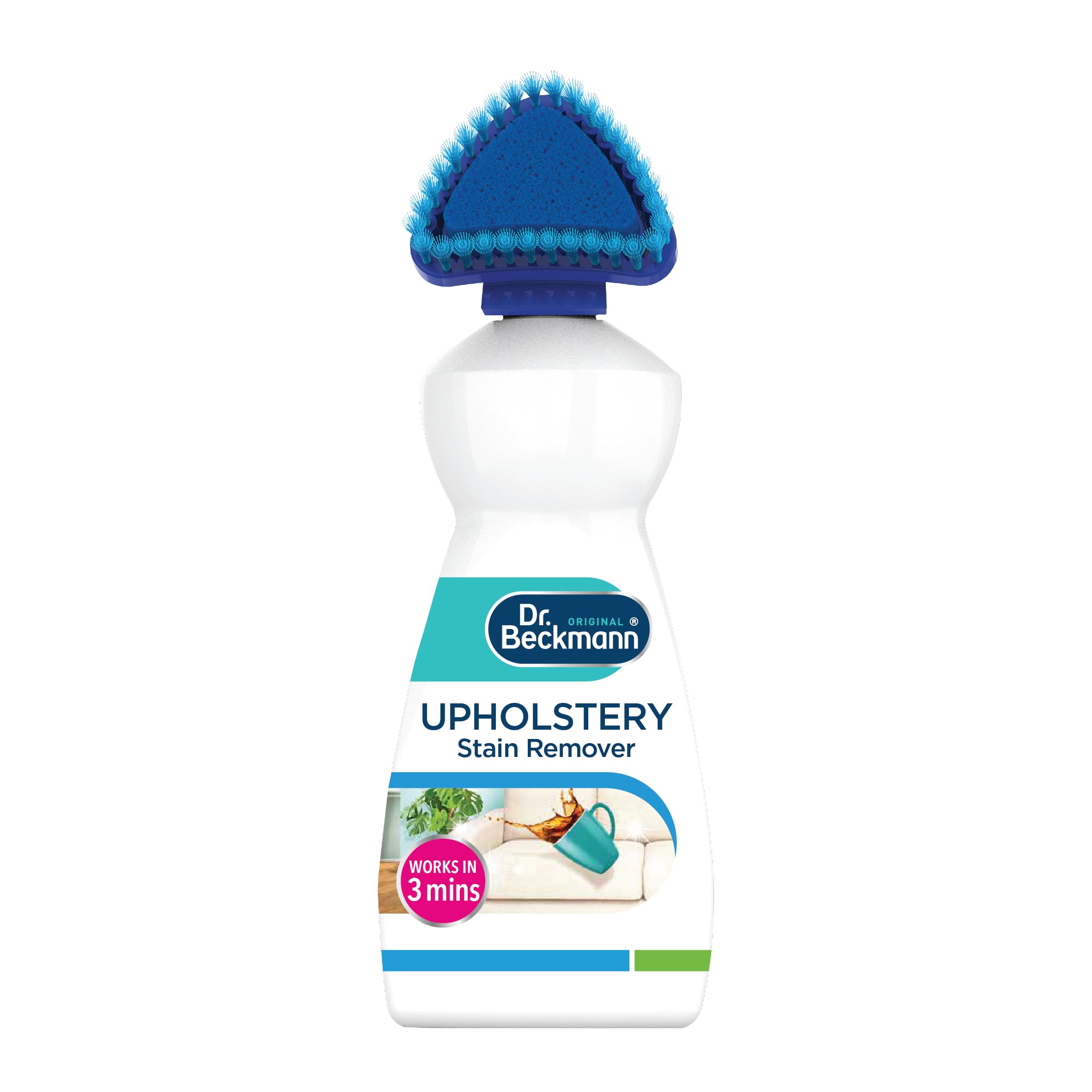 Dr Beckmann Upholstery Stain Remover bottle with integrated brush for quick cleaning