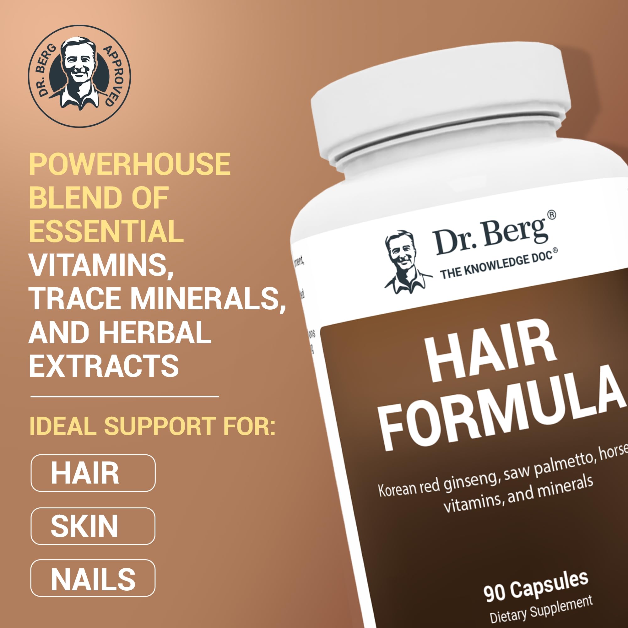 Dr. Berg All-in-One capsules in close-up for hair and nails.