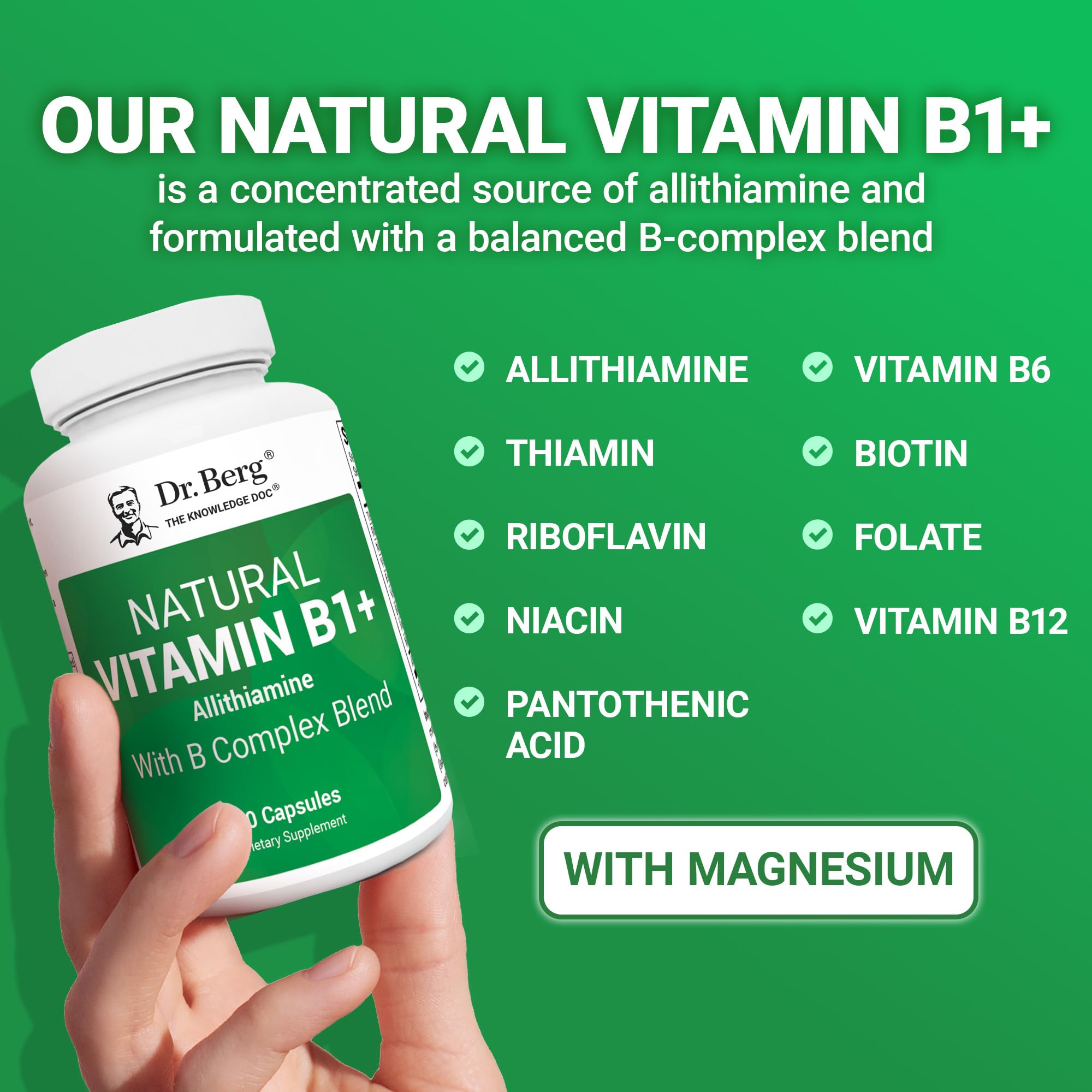 Dr. Berg Allithiamine B1 B6 B12 Complex capsules on white background for clarity.