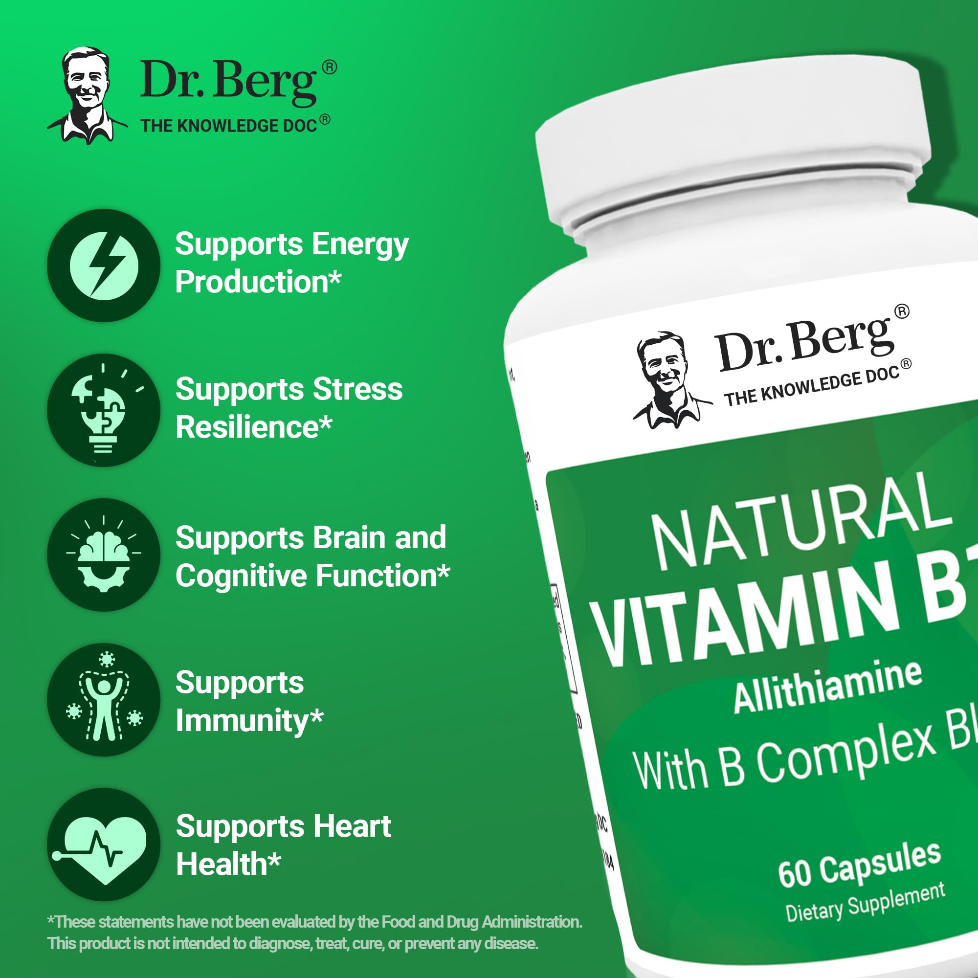 Dr. Berg Allithiamine B1 B6 B12 Complex capsules ready for daily use and fast absorption.