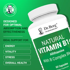 Dr. Berg Allithiamine B1 B6 B12 Complex ingredient list highlights essential B vitamins for metabolism.