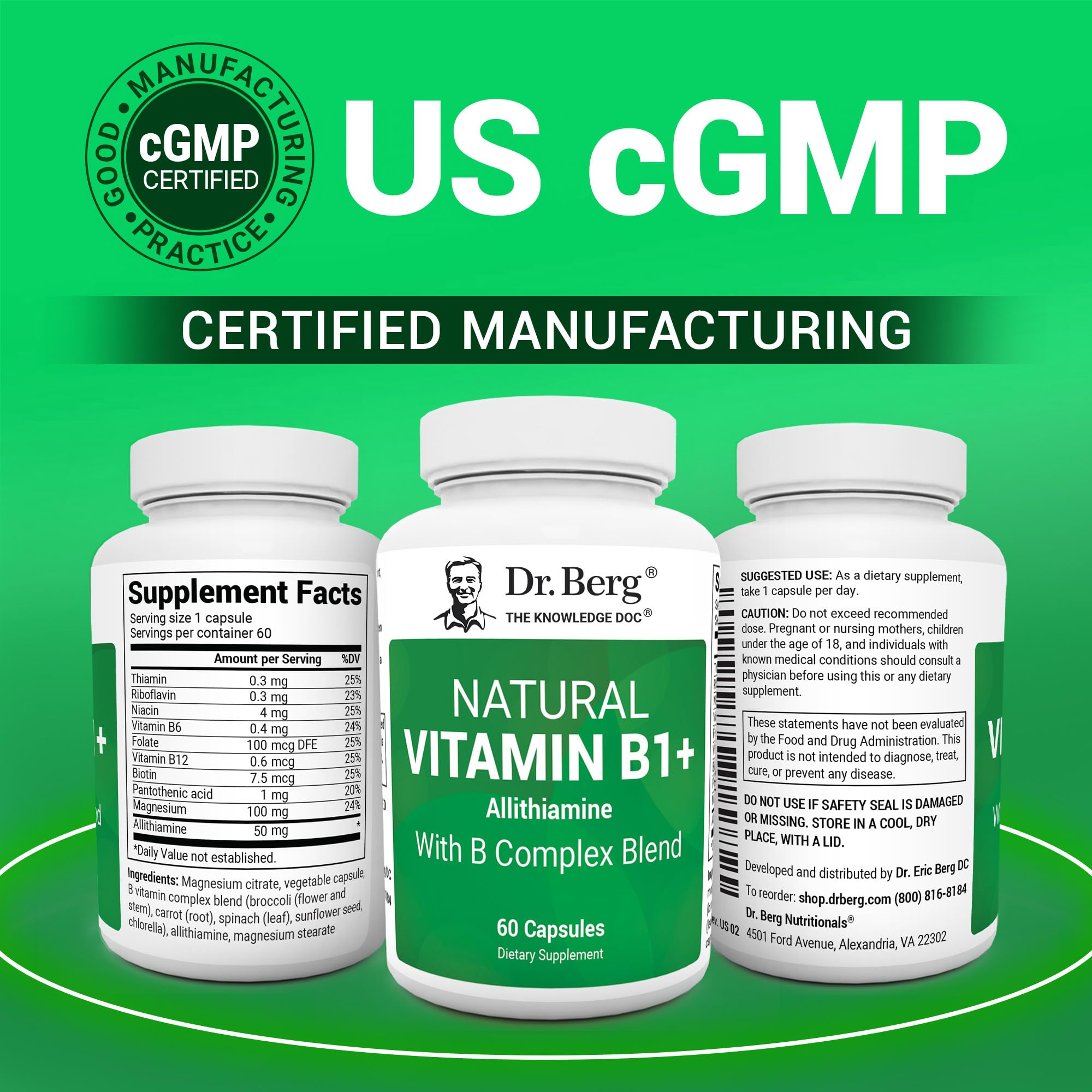 Dr. Berg Allithiamine B1 B6 B12 Complex serving size icon indicating two‑month supply.