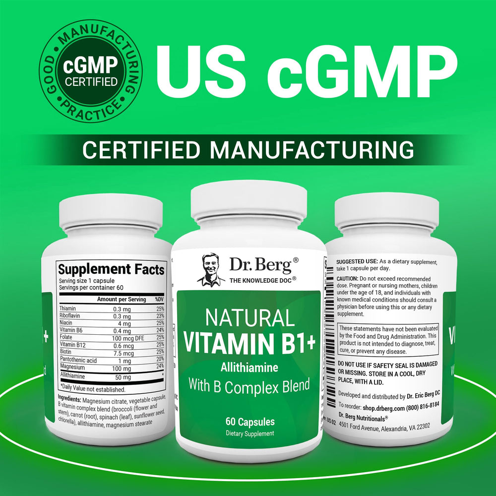 Dr. Berg Allithiamine B1 B6 B12 Complex serving size icon indicating two‑month supply.