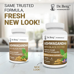 Dr. Berg Ashwagandha label close-up with dosage for daily use.