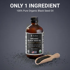 Amber glass bottle protects potency and freshness for Dr. Berg Black Seed Oil.