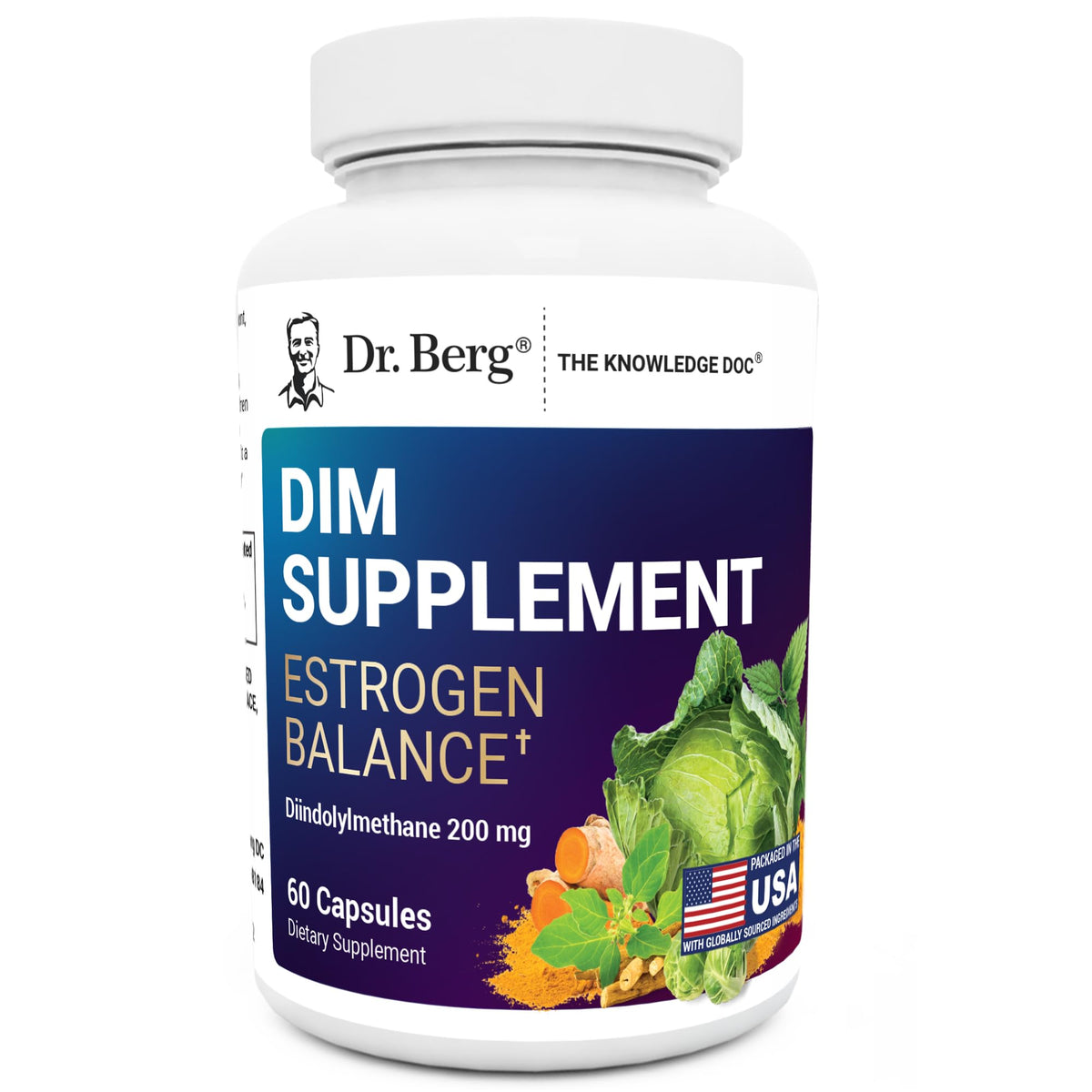 Dr. Berg DIM bottle front view highlighting estrogen balance support