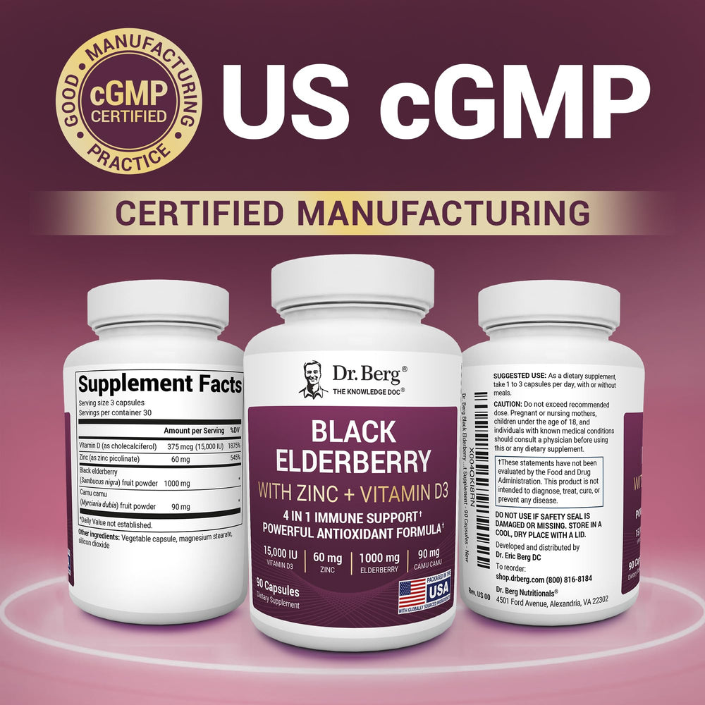 Dr. Berg elderberry berries close-up illustrating rich phytonutrients.