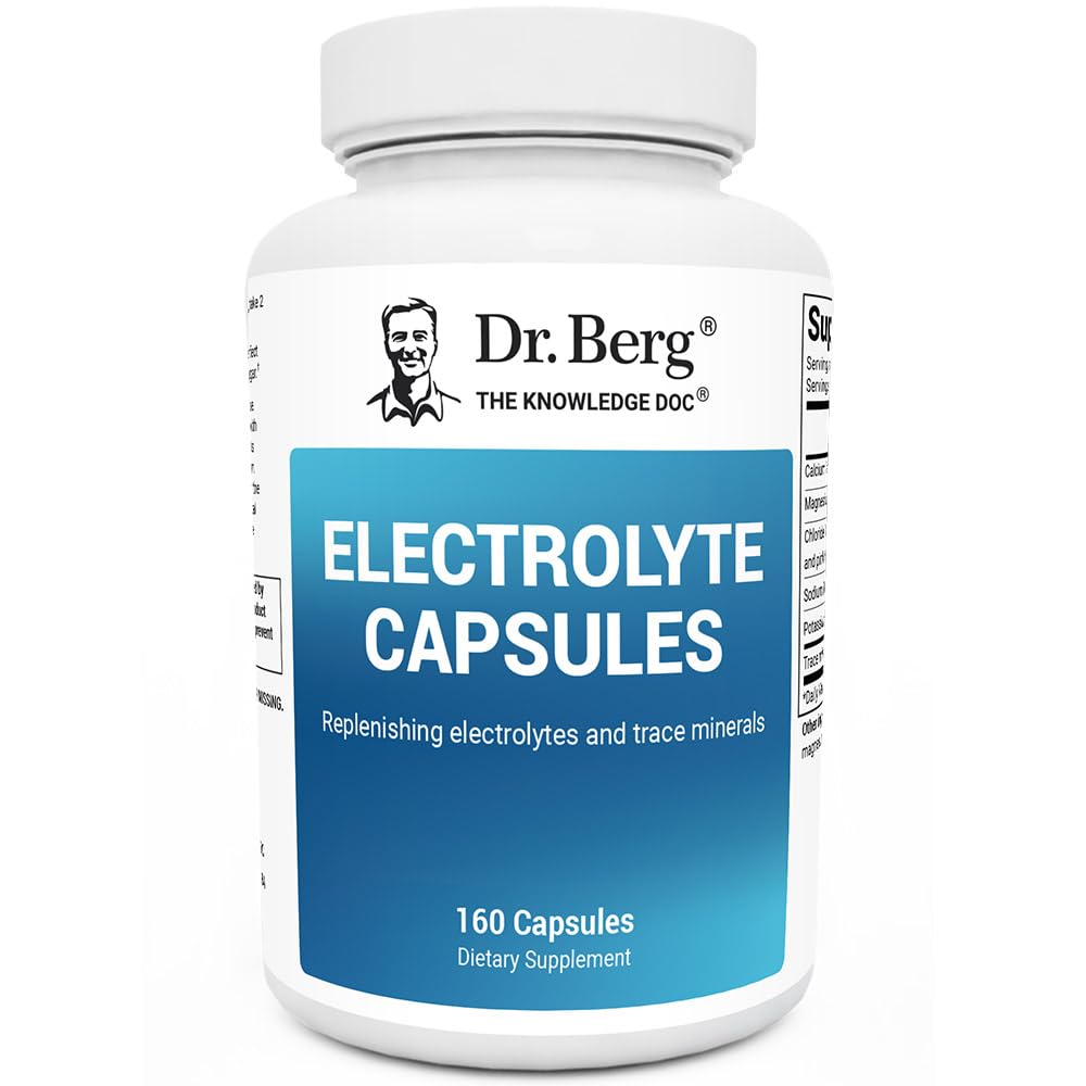 Dr. Berg Electrolyte Capsules bottle front view highlighting hydration and energy support.