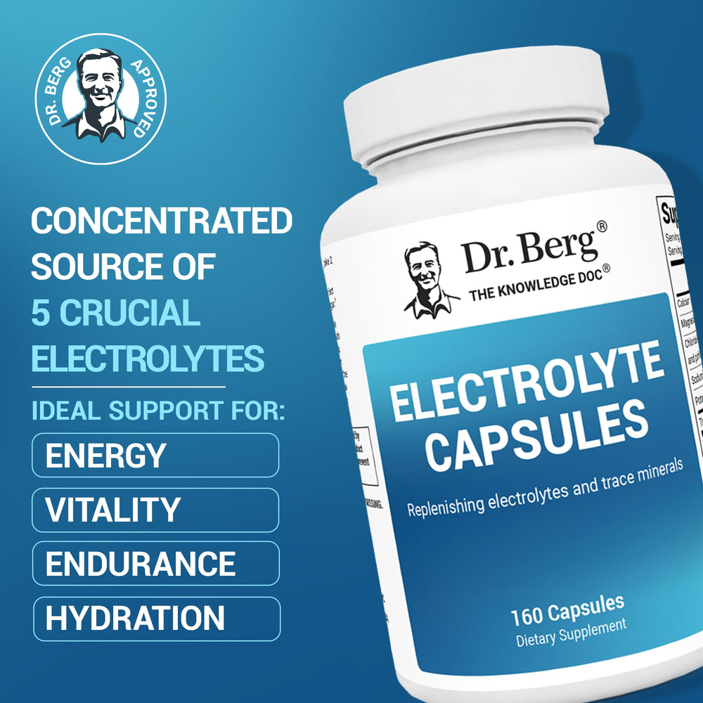 Dr. Berg Electrolyte Capsules ingredients label close-up emphasizing minerals.