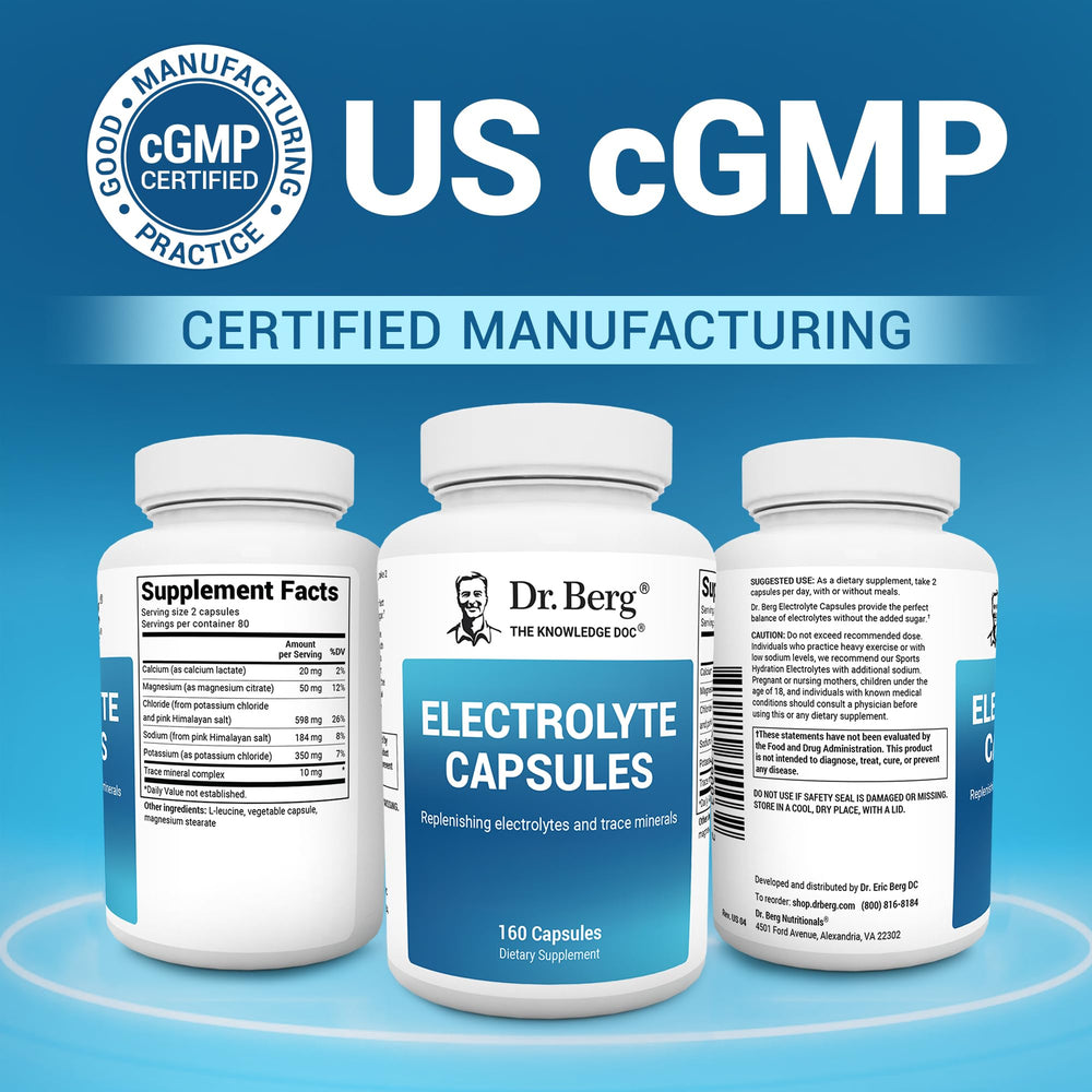 Dr. Berg Electrolyte Capsules packaging on countertop communicates premium quality.