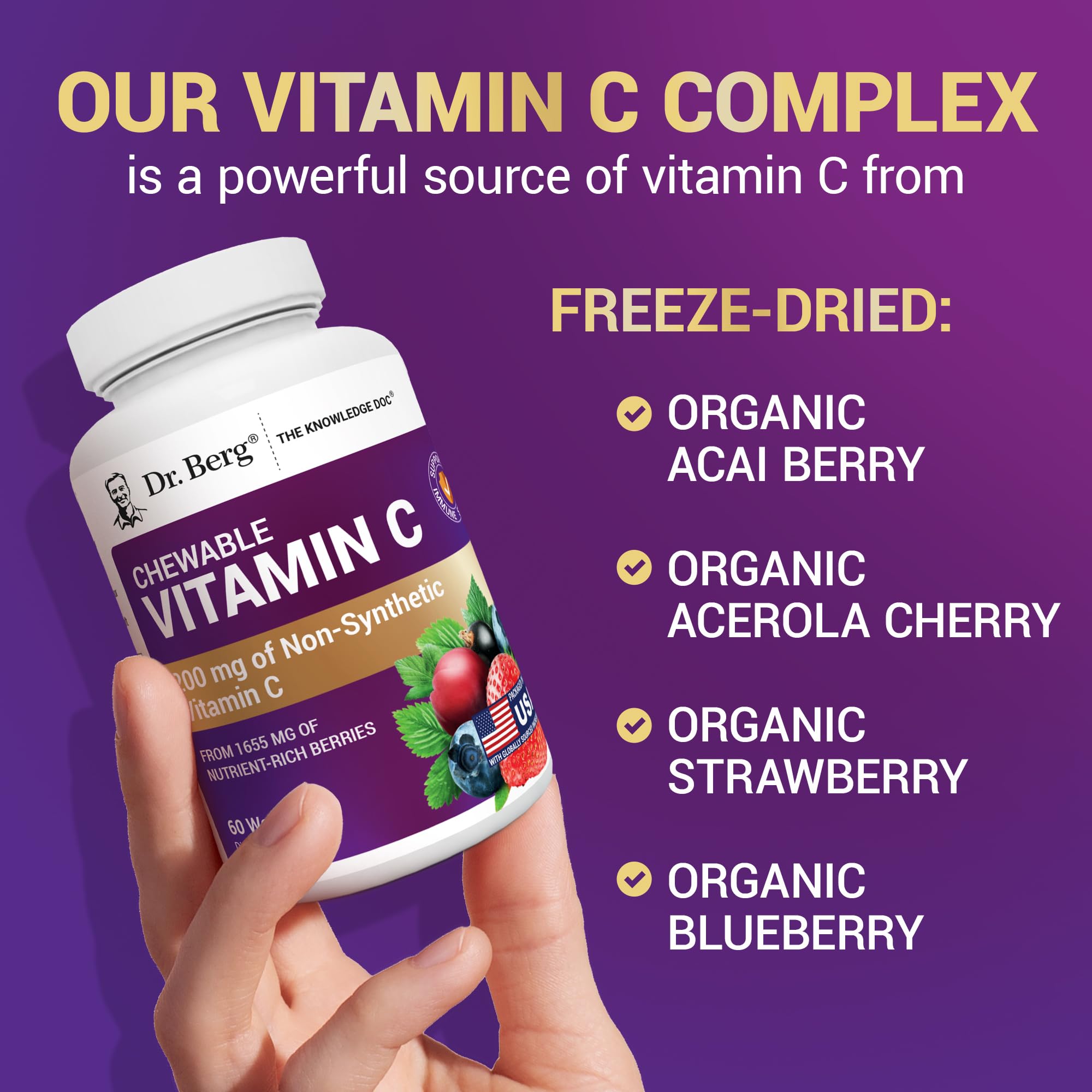 Freeze-dried berry processing preserves potency in Dr. Berg vitamin C complex.