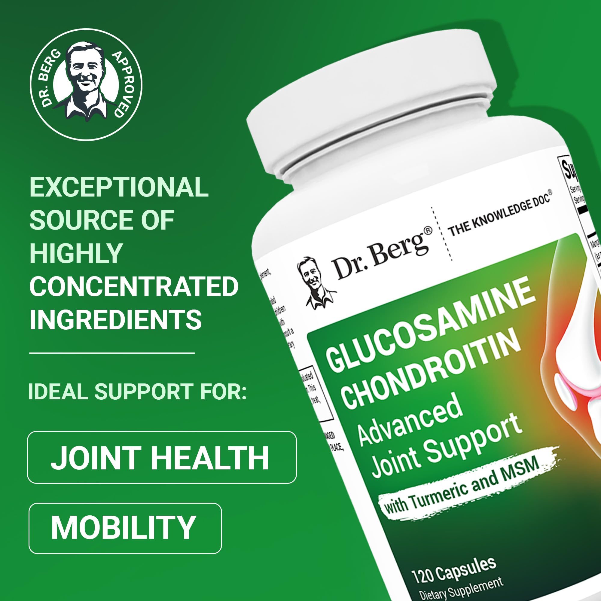 Label of Dr. Berg Glucosamine Chondroitin MSM Turmeric & Boswellia showing formula.