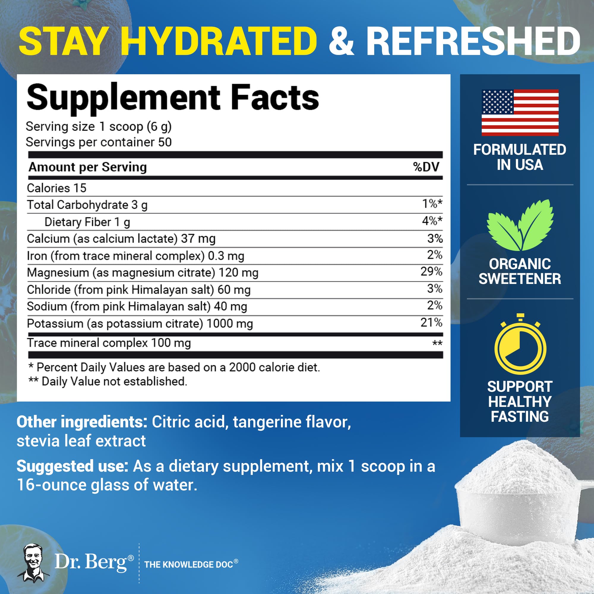 Dr. Berg Hydration Tangerine mix in a glass for refreshing hydration.