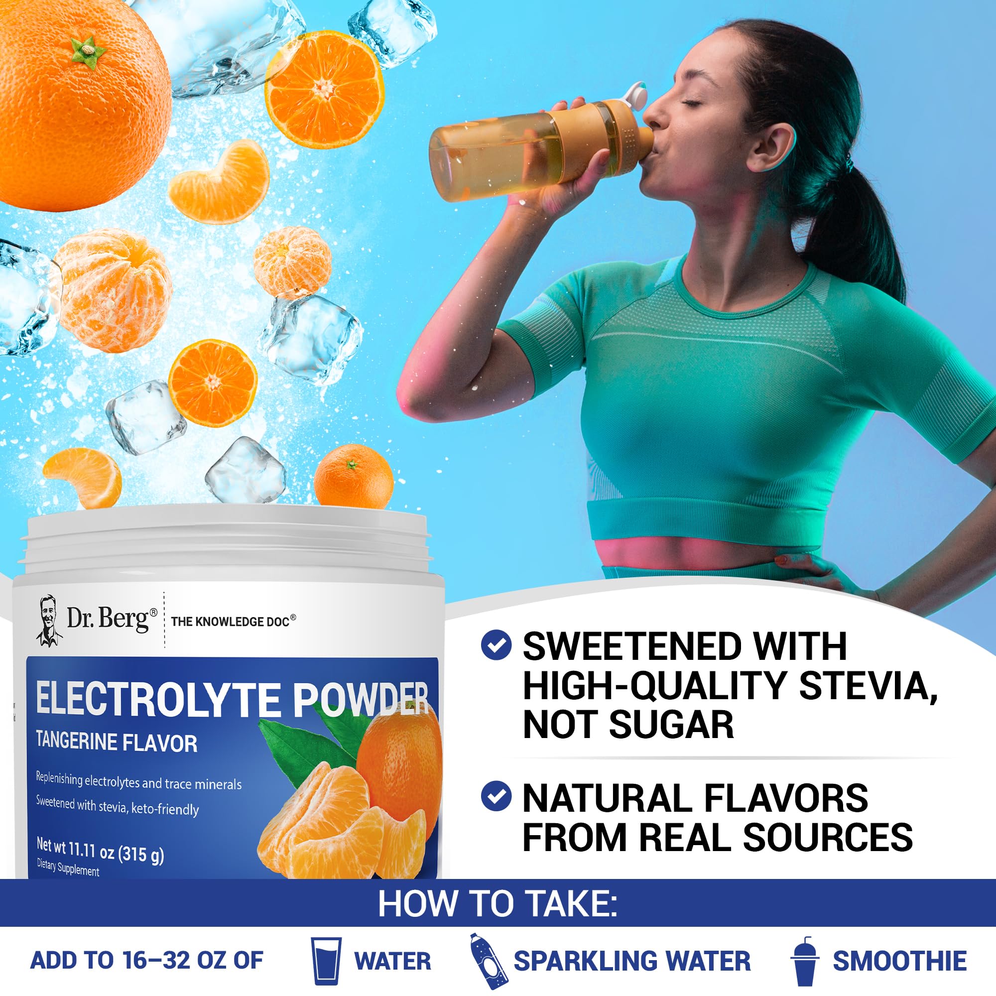 Dr. Berg Keto-friendly, sugar-free electrolyte blend supports hydration.