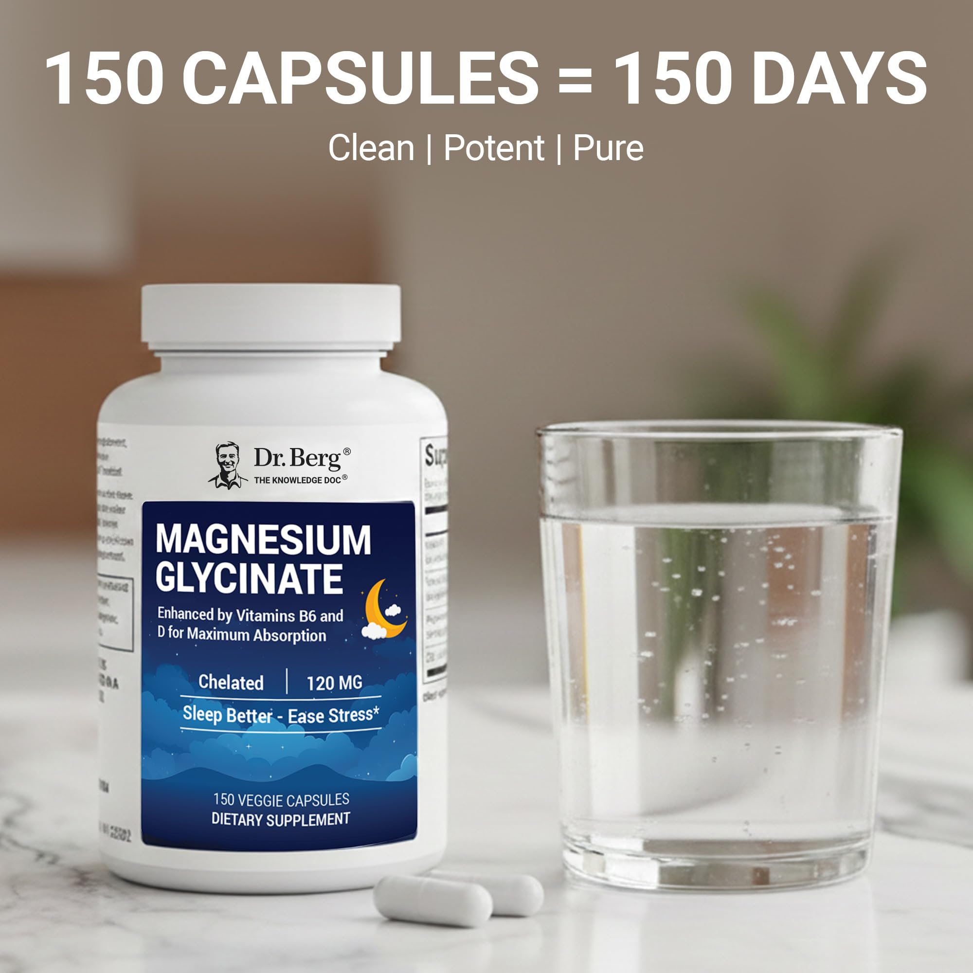 Nighttime routine scene suggests unwinding with Dr. Berg Magnesium Glycinate.