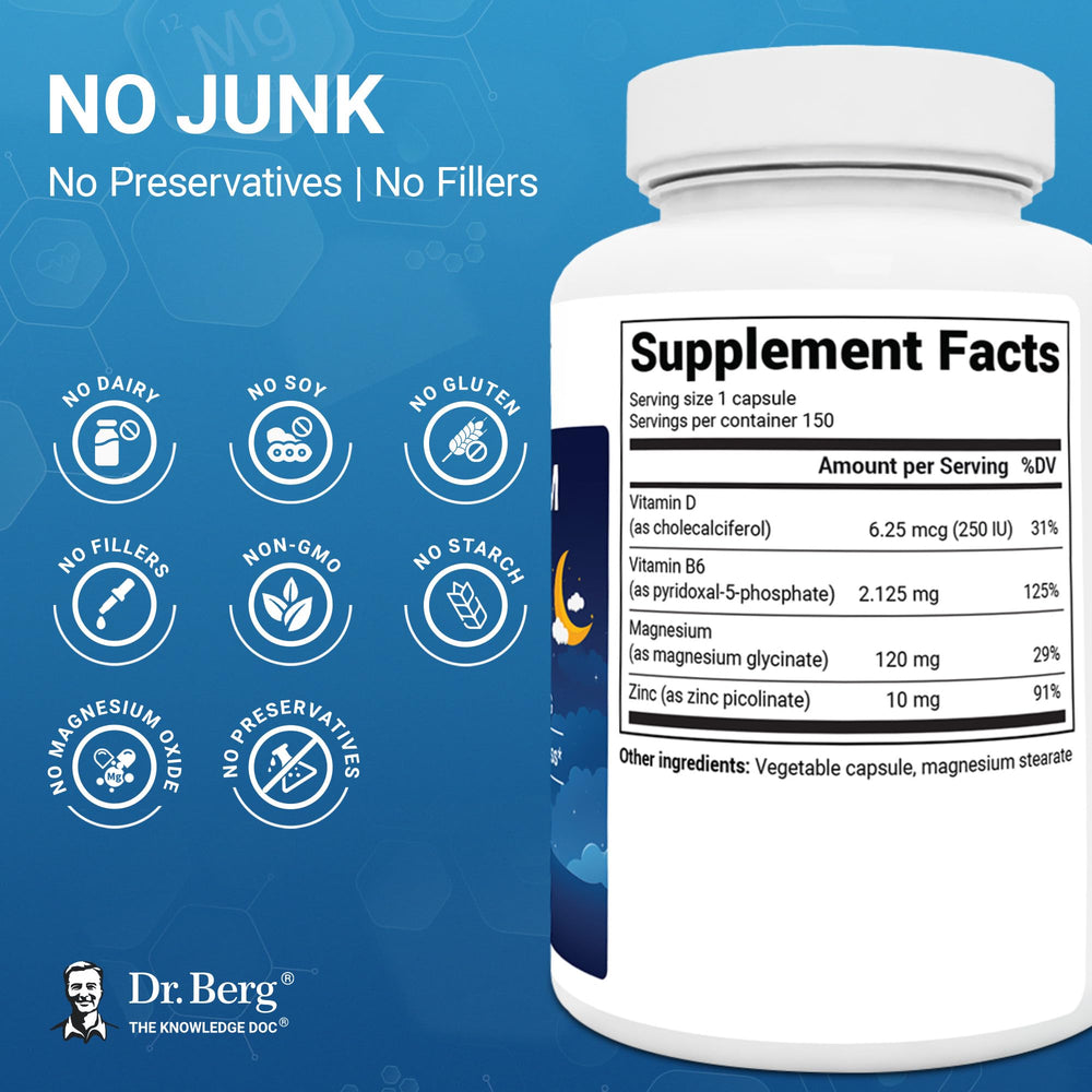 Nutrition facts panel highlights no fillers for Dr. Berg Magnesium Glycinate.