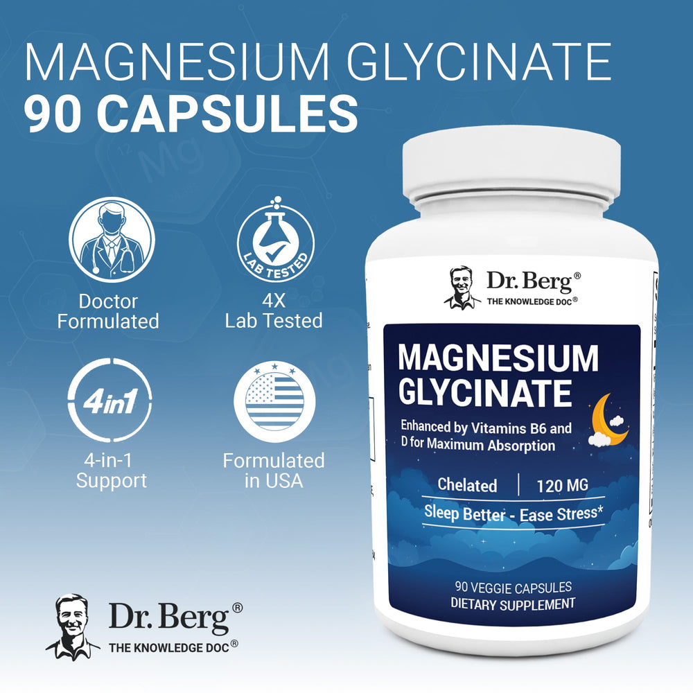 Dr. Berg Magnesium Glycinate capsules close-up for muscle and nerve support