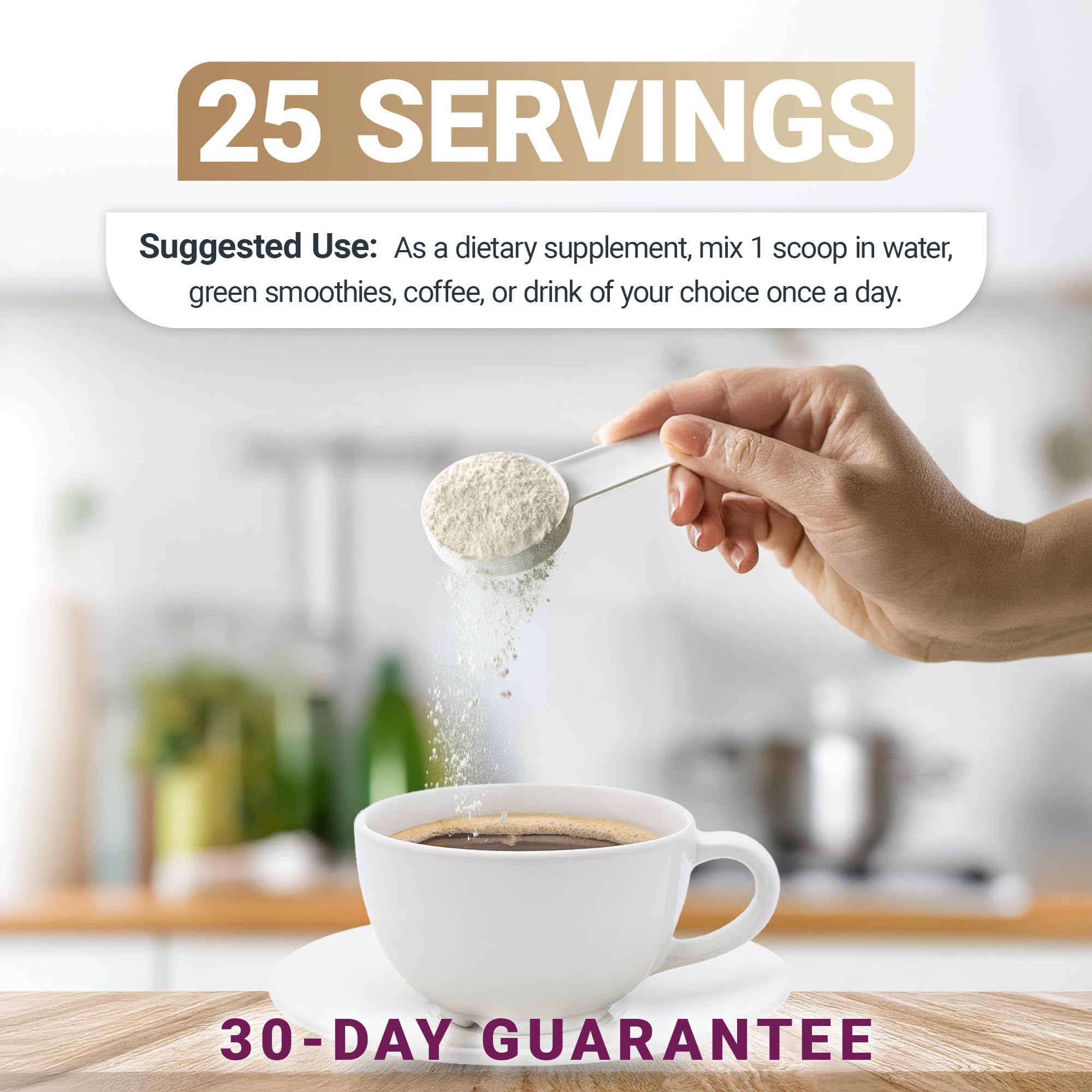 Unflavored collagen formula blends into any beverage smoothly.
